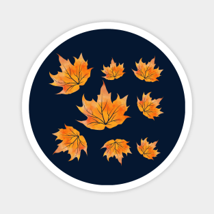 Beautiful Orange Watercolor Autumn Leaves Falling Magnet